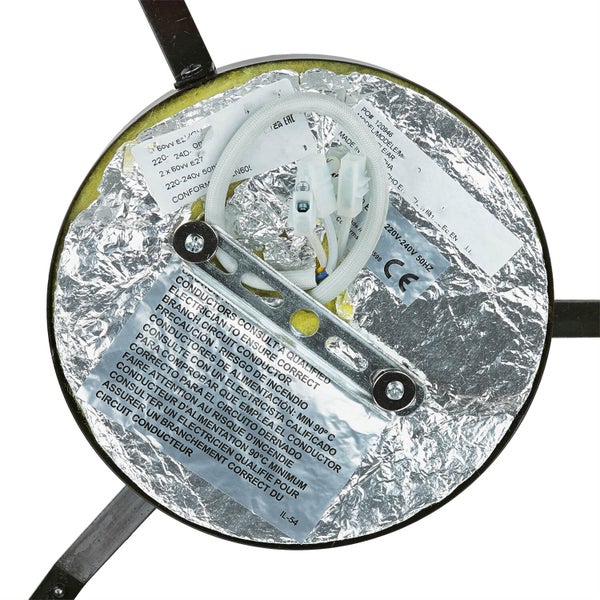 Innenansicht einer Lampe mit elektrischen Bauteilen und Hinweisen zur Installation