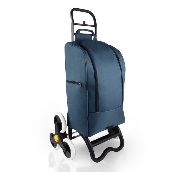 BigDean Einkaufstrolley mit Treppensteiger-Funktion, Kühlfach & 6 großen Rädern - 40L faltbar blau - Einkaufswagen Einkaufsroller Kühltasche Einkaufstasche Treppensteiger
