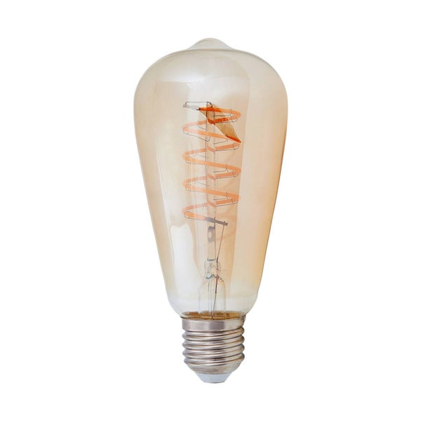 LED-Filament-Leuchtmittel in Edison-Form ST64 mit bernsteinfarbenem Glas und gewendeltem Glühfaden, Sockel E27.