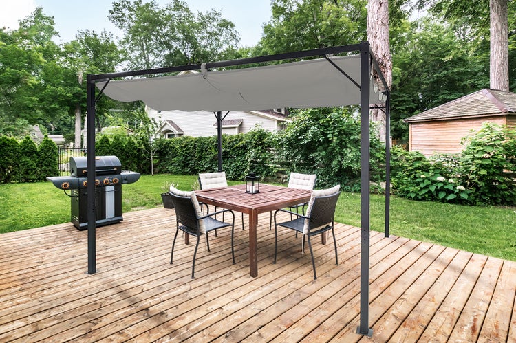 Pergola MARIA 300S300 mit einziehbarem Dach Hellgrau