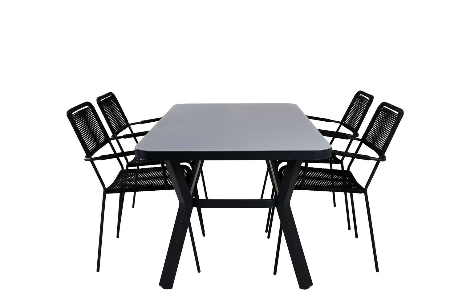 Virya Gartenset Tisch 90x160cm und 4 Stühle ArmlehneS Lindos schwarz, grau.