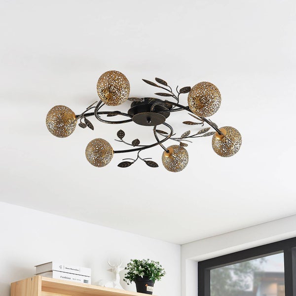 Lucande Deckenlampe Evory (Florentiner) in Schwarz aus Metall (6 flammig, G9) - Florentiner Deckenleuchte Lampe Wohnzimmerleuchte