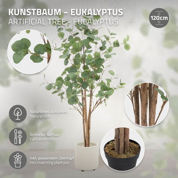 Künstlicher Eukalyptusbaum, 120 cm hoch, im Topf
