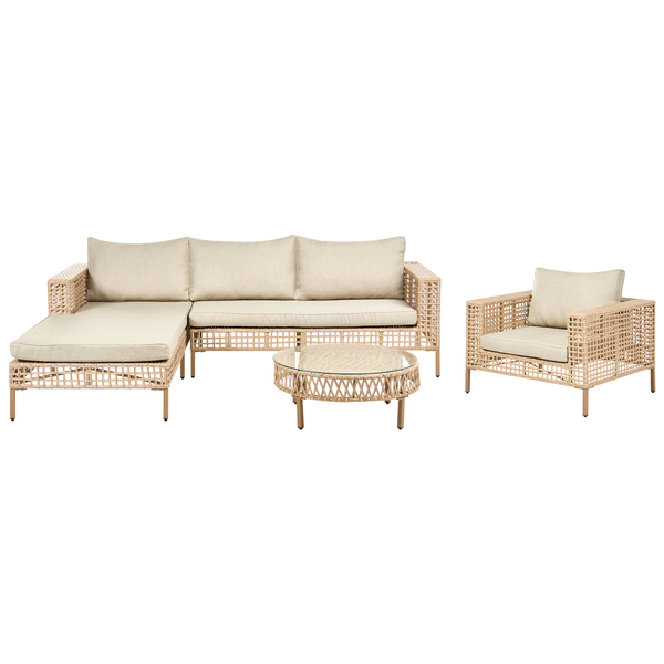 Lounge Set mit Tisch 4-Sitzer CALASETTA rechtsseitig Polyrattan Beige