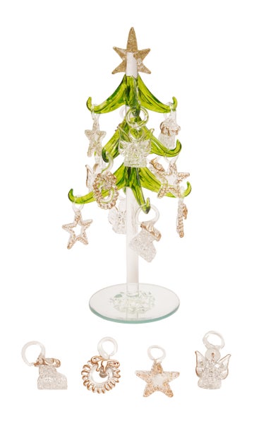 Glas Weihnachtsbaum mit Christbaumschmuck