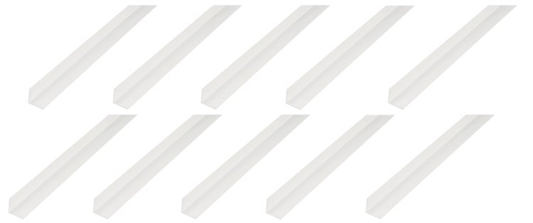Set aus zehn Kunststoff Eckleisten für den Innenausbau.