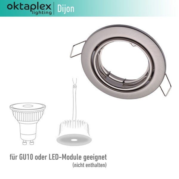 Dijon Einbauspot Rahmen Edelstahl gebürstet 6er Set schwenkbar für GU10 LED Module 68mm Lochmaß flach modernes Design