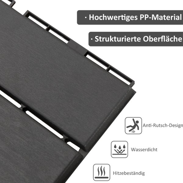 Outsunny 9 er Set Terassenfliesen, Garten-Klickfliese, 30 x 30 cm, Kunststoff, Schwarz