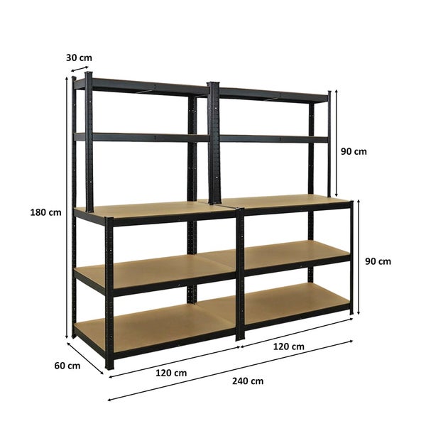 PROREGAL Mega Deal 2x Profi Werkbank GIANT BEAST HxBxT 180x100x60cm Fachlast 175kg Schwarz, Werkbankregal, SArbeitstisch