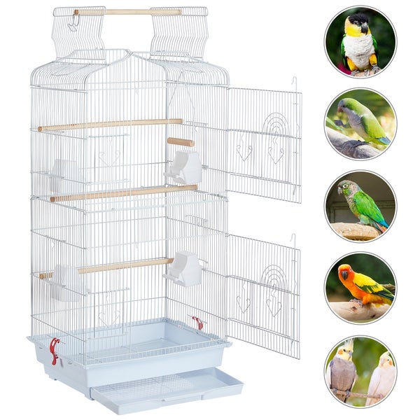 Yaheetech Vogelkäfig mit 4 Sitzstangen , Weiß