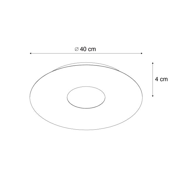 Skizze einer runden Deckenleuchte mit einem Durchmesser von 40 cm und einer Höhe von 4 cm