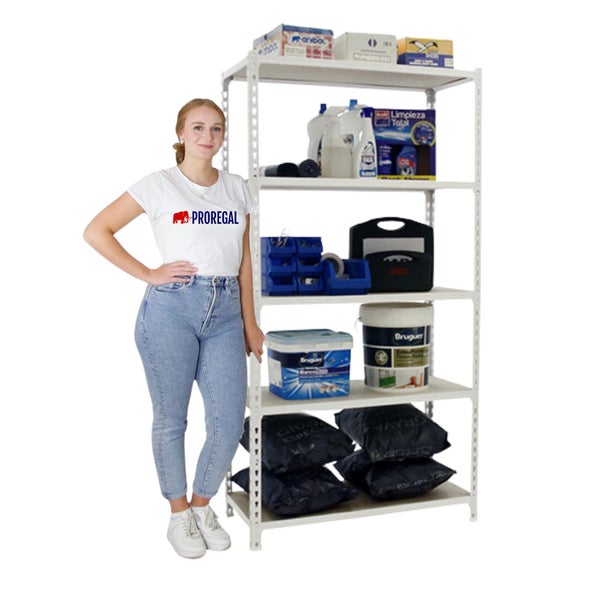 Schwerlastregal MULI | HxBxT 180x80x30cm | 5 Fachböden | Fachlast 150kg | Weiß | Lagerregal Kellerregal Werkstattregal Metallregal Fachbodenregal Steckregal