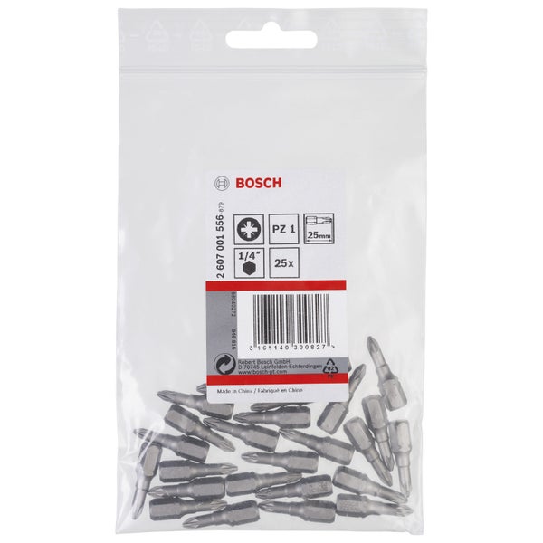 Bosch 25x Schrauberbit Extra-Hart, PZ 1, 25 mm - 2607001556