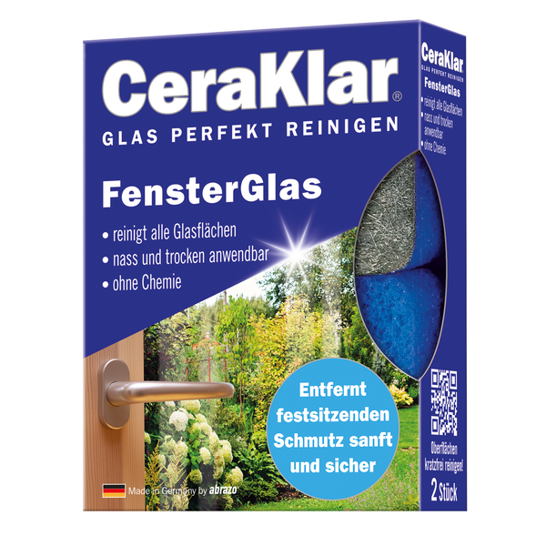CeraKlar FensterGlas Glasreiniger von abrazo, zwei Stück zur chemiefreien Reinigung von Glasoberflächen.