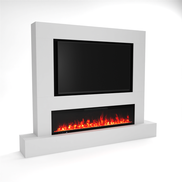 Glow Fire Fernsehwand mit Kamin 'Inside 182'| Cinewall mit Elektrokamin in weiss mit Heizung (1500 W) | HxBxT: 225x282,6x41,8 cm