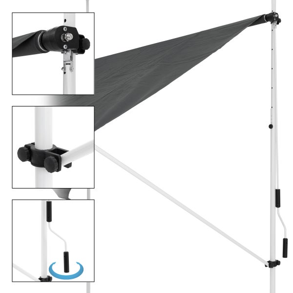 ML-Design Klemmmarkise 150 x 120 cm, Grau, höhenverstellbar, ohne Bohren, UV-beständig, Einziehbar Manuell, aus Metall und Polyester, Markise mit Handkurbel, Balkonmarkise Sonnenschutz Balkon