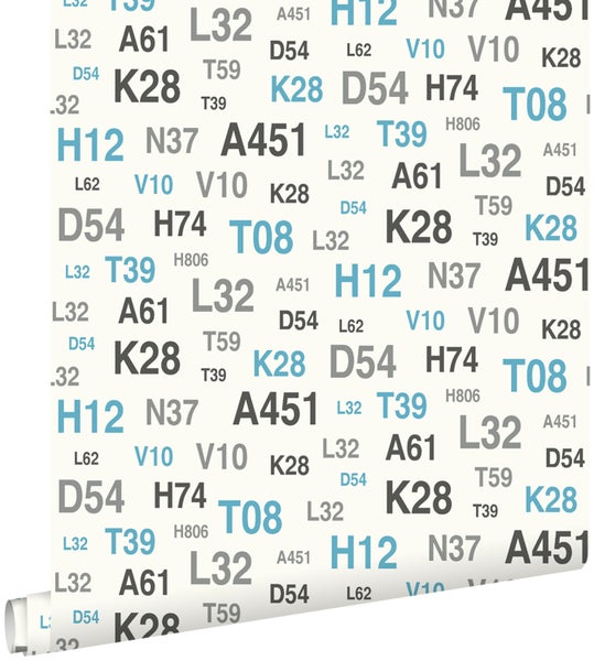 Tapetenrolle mit Buchstaben und Zahlmuster