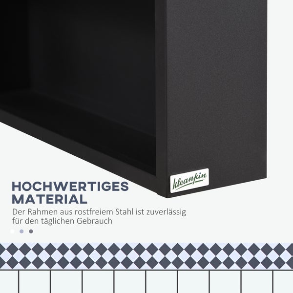 kleankin, Spiegelschrank, Badezimmerschrank, 46L x 13,5B x 58H cm, Edelstahl, Glas, Schwarz