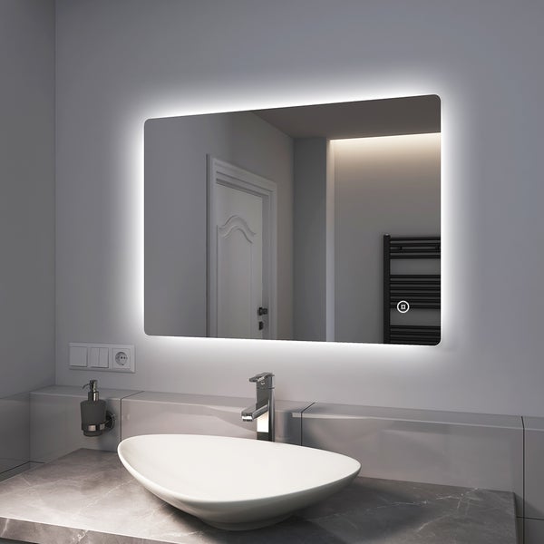 EMKE Badspiegel LED 80x60cm, Warmweiß/Kaltweiß/Natürliches Beleuchtung, Touch-schalter, Beschlagfrei