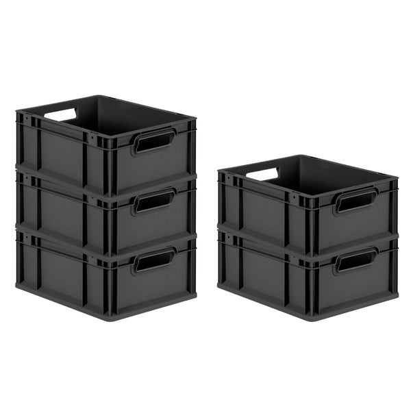 Eurobox NextGen Grip, HxBxT 17x30x40cm, 16 Liter, Griffe offen, Schwarz, Eurobehälter, Transportbox, Transportbehälter, Stapelbehälter