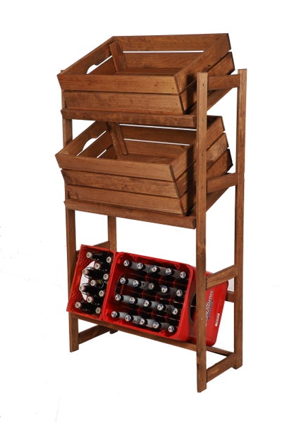 PROREGAL Getränkekistenregal SPREEWALD HxBxT 124x70x33cm 3 Ebenen Massives Kiefernholz Braun geölt