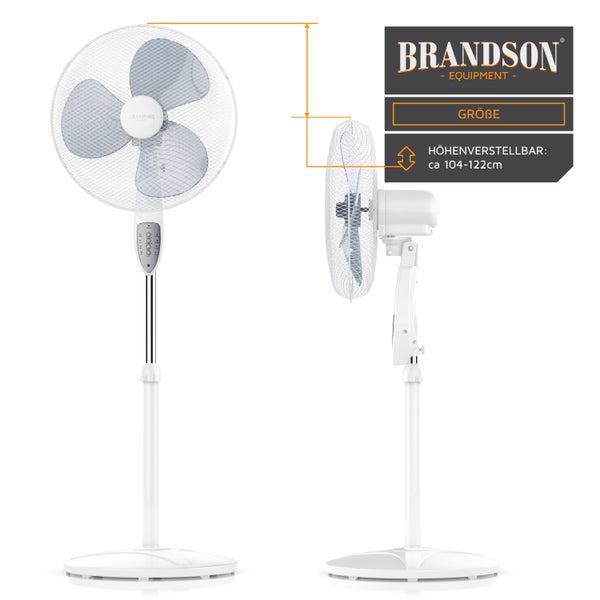 Brandson Standventilator mit 3 Leistungsstufen, 50 W Standlüfter leise, Ventilator höhenverstellbar, mobiler Lüfter, 30 Grad neigbar