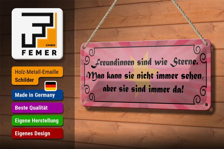 Blechschild Spruch 27x10cm Freundinnen wie Sterne immer da Dekoration