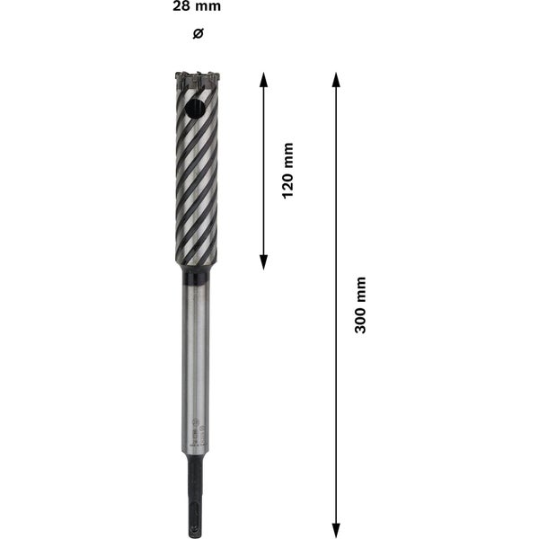 Bohrkrone mit 28 Millimeter Durchmesser und 300 Millimeter Länge