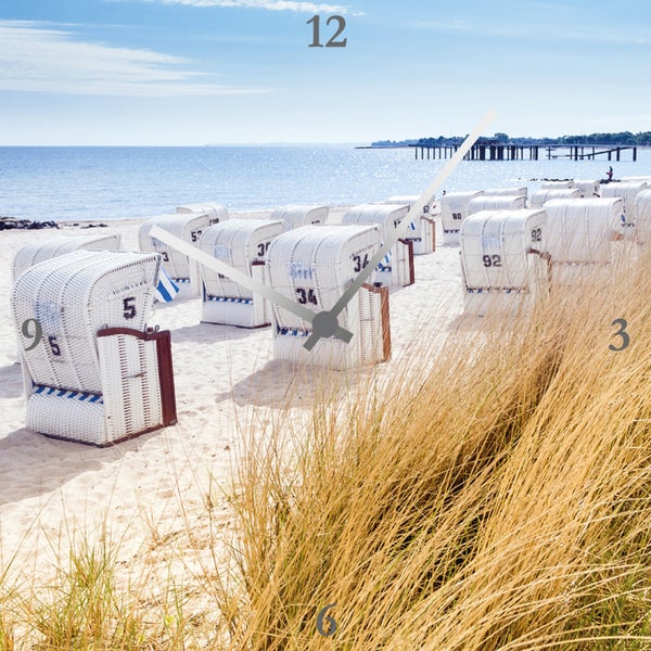 Wanduhr |Uhr | geräuschlos | Strandkörbe  |Sylt | Strand | Meer | Acrylglas | CL0240_Sylt 30x30cm