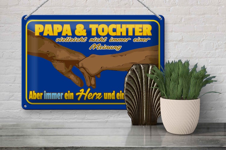 Blechschild Spruch 30x20cm Papa und Tochter ein Herz Seele