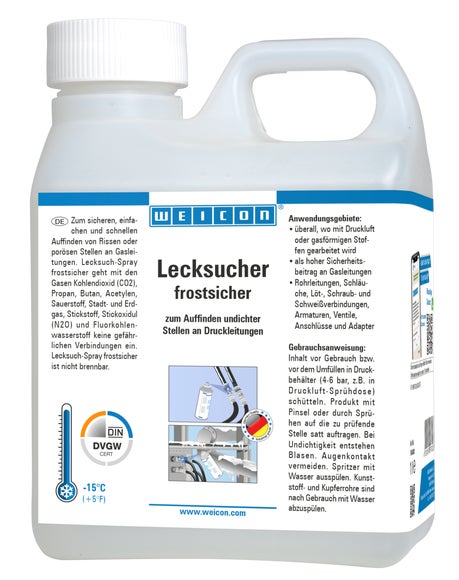 WEICON Lecksucher frostsicher | zum Auffinden von Rissen an Druckleitungen bis zu -15 °C | 1 L | farblos, transparent