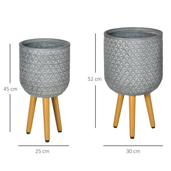 Outsunny Pflanztöpfe 3er-Set, Runde Blumentöpfe mit Ablaufloch, 30L x 30B x 52H cm, Magnesiumoxid, Grau