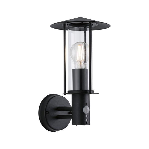 Außenwandleuchte Classic Dämmerungsgesteuerter Bewegungsmelder (IR) IP44 173mm max. 15W 230V Dunkelgrau Metall, Glas