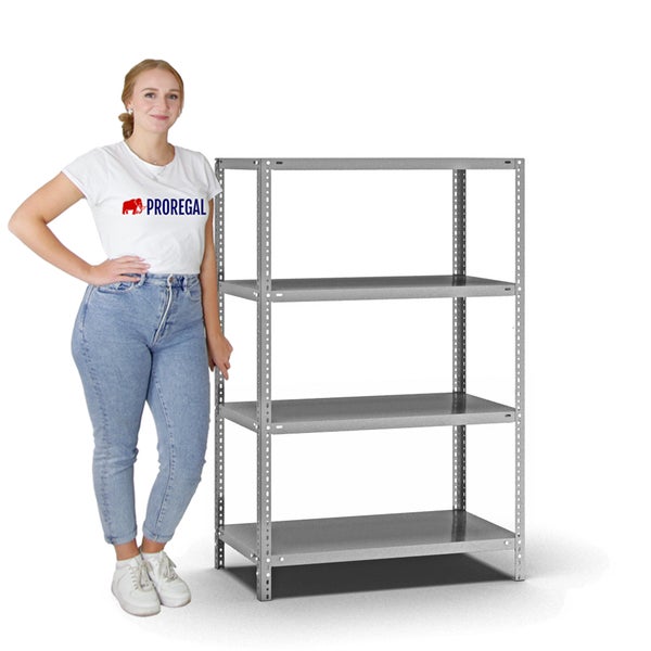 PROREGAL Fachbodenregal Schraubsystem Heavy-Duty Grundregal HxBxT 150 x 100 x 50 cm 4 Ebenen Fachlast 350 kg Beidseitig Nutzbar Verzinkt