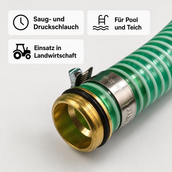 Robuster Saugschlauch zur Wasserförderung am Pool, geeignet für Baugewerbe, Industrie und oberirdische sowie unterirdische Verlegung.