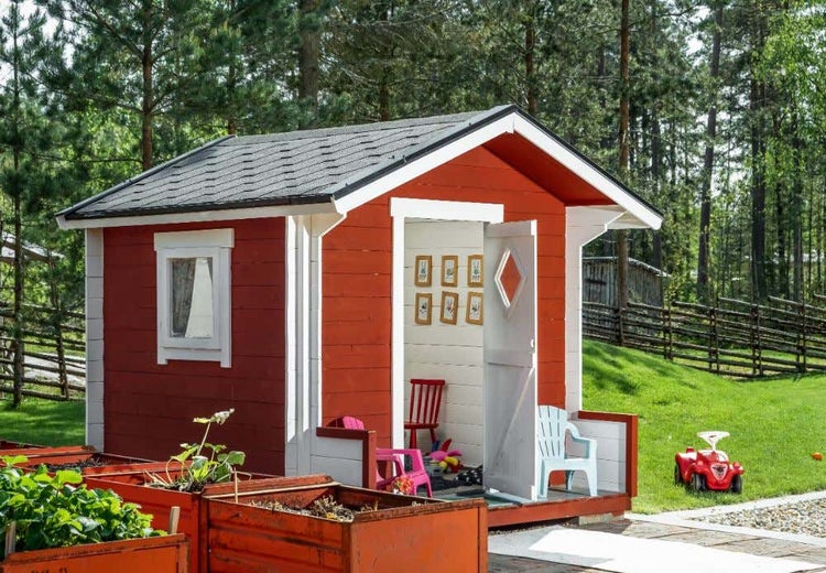 Polhus Alpholz Spielhaus Jenny Kinderspielhaus aus Holz, Kinderhaus mit 19 mm Wandstärke Holzhaus Kinder, Naturbelassen 1,8x2,3m