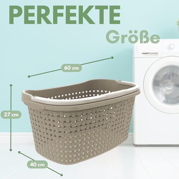 Wäschekorb mit Henkel 40 L Wäschewanne mit Henkel geflochten Wäsche Korb Wäschebox Wanne Wäschesammler Modern Rattan Optik Waschkorb