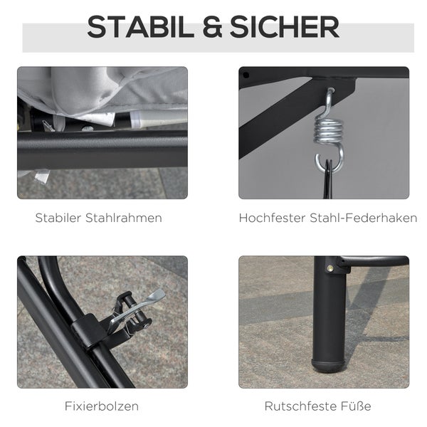 Outsunny Hollywoodschaukel, Gartenschaukel mit Liege-Funktion, 3 Sitzer, 209 x 114 x 170 cm, Metall+Polyester, Grau