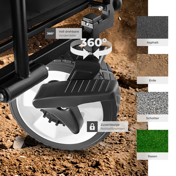 Bollerwagen tectake Leon inklusive Tragetasche, Belastbarkeit 80 kg faltbar schwarz