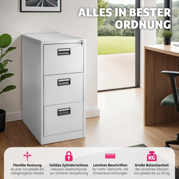 Aktenschrank tectake  62,4 x 46 x 102,8 cm aus pulverbeschichtetem Stahl grau