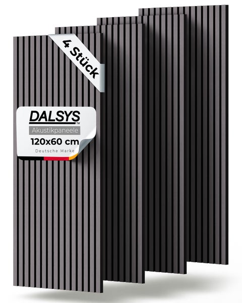 Dalsys Akustikpaneele 4er-Set, 120 mal 60 Zentimeter, Wandverkleidung mit Lamellenstruktur für verbesserte Raumakustik.