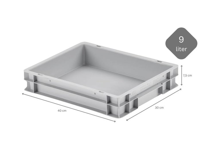 PROREGAL SuperSparSet 5 x Eurobehälter Mit Geschlossenem Griff HxBxT 7,5 x 30 x 40 cm 9 Liter Grau Eurobox Transportbox Transportbehälter Stapelbehälter