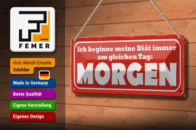 Blechschild Spruch 27x10cm Diät immer gleicher Tag Morgen Dekoration
