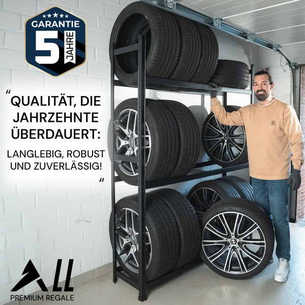 ALL Premium Reifenregal 18 Reifen 200x150x40cm Schwarz – 250 kg Traglast, Reifenregal 16 Reifen, Reifenständer & Reifenhalter – Felgenbaum Garagen Zubehör für Garage & Lager