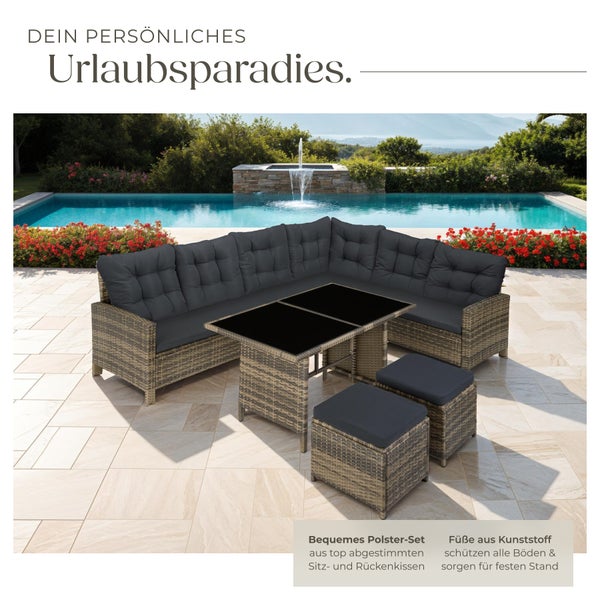 Rattan Lounge tectake Barletta mit Sicherheitsglasplatten für 6 bis 8 Personen natur