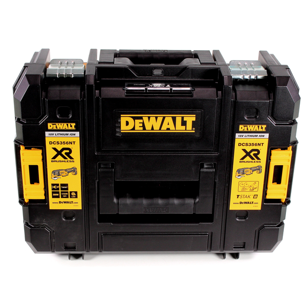 DeWalt Werkzeugkoffer TSTAK II für Akku-Multitool DCS356NT mit Tragegriff und Metallverschlüssen.