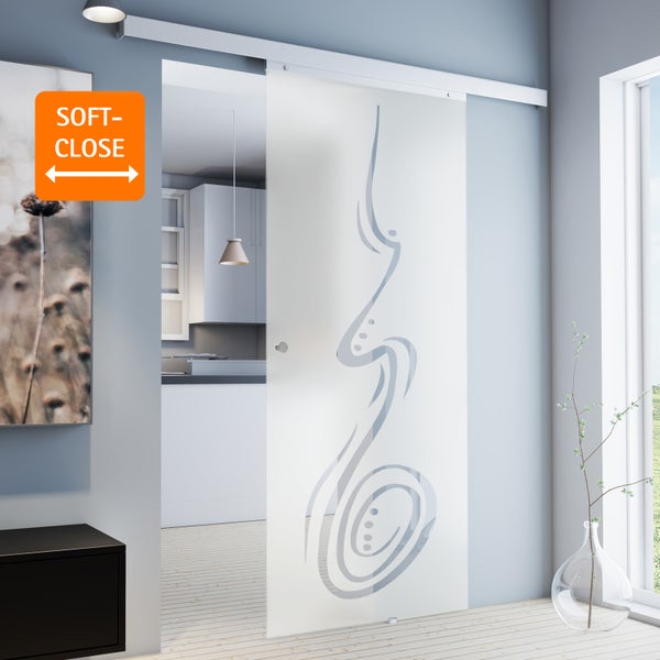 Tür Schiebetür Komplettset Glas-Tür 755x2035 Zimmertür Glasschiebetür curved -  Griffknopf+2seitiger Softclose
