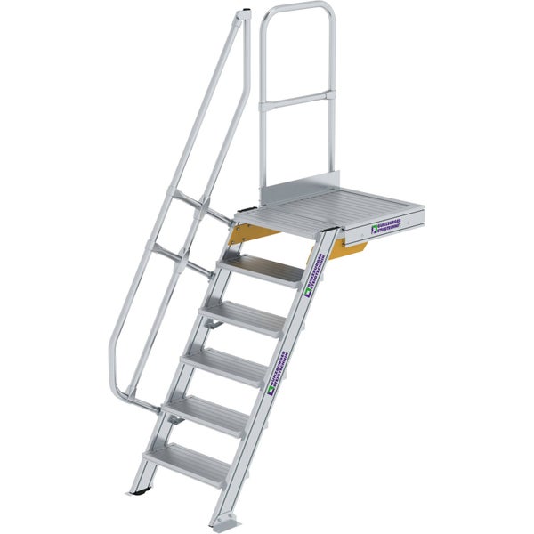 Günzburger Steigtechnik Treppe mit Plattform 60° Stufenbreite 600 mm 6 Stufen Aluminium geriffelt - 600366