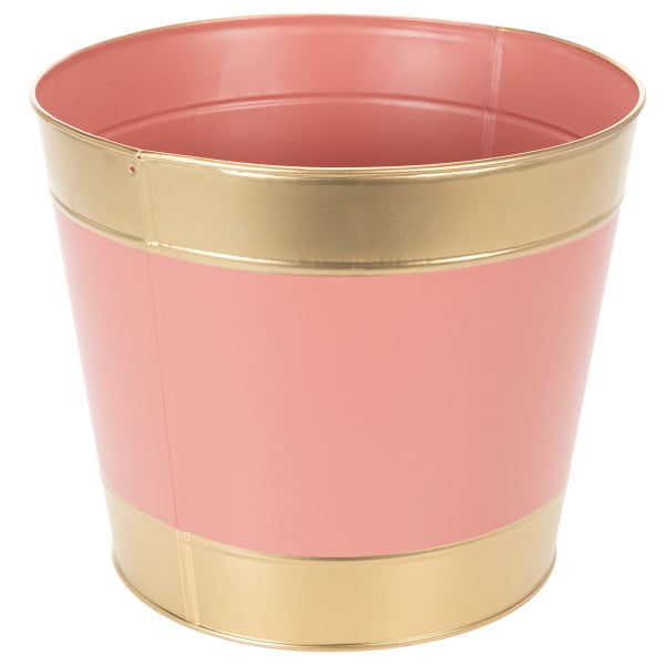 Übertopf aus Metall in Rosa und Gold