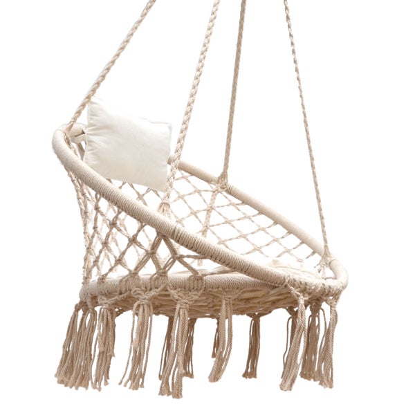 Makramee Hängesessel in Beige und 215cm Gestell bis 120kg